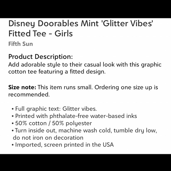 Disney Doorables Mint Green Glitter Vibes T/Shirt Size XL 14-16 Girl/Women. NEW! - Picture 3 of 8
